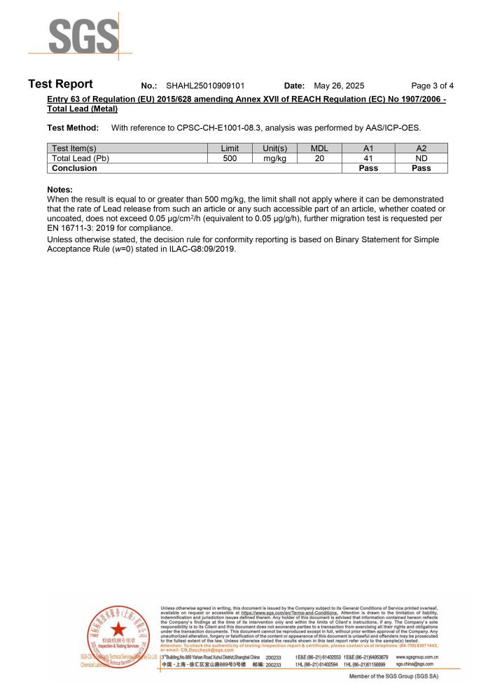 SGS heavy metal testing report page 2